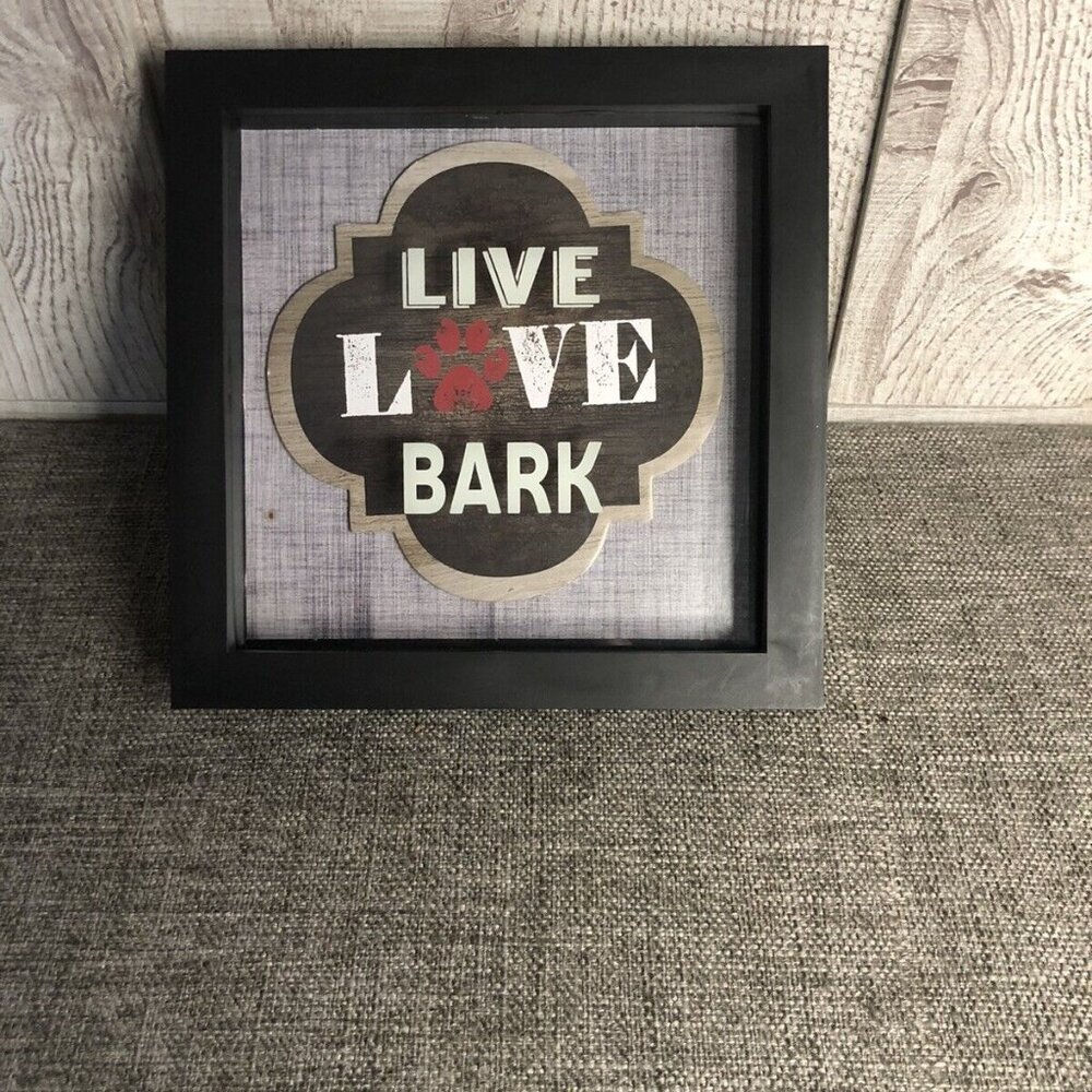 Live Love Bark Black Beige Shadow Box Dog Puppy Wall Hanging Decor